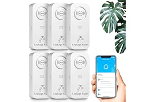TOWODE Détecteur de Fuite d'eau Wi-FI (2,4 G WiFi), 90 DB WiFi Détecteur d'eau Alarme d'eau et Alarme d'application, détecteur d'eau pour tuyaux, Chambre à Coucher, Cuisine, Salle de Bain, Cave (Lot de 6)