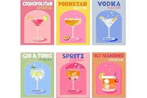 mobumeia 6 Stück Malen Nach Zahlen Erwachsene, Malen Nach Zahlen Cocktail, DIY Cocktails Tasse mit Pinseln und Acrylfarben Handgemalt Ölgemälde Leinwand für Home Decor, Rahmenlos (20x30cm)