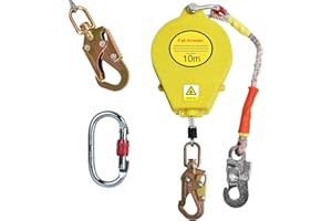 VFDZ Höhensicherungsgerät 10m, Absturzsicherung Einziehbar Dachdecker, 150kg Fallschutz Auffanggurt Absturzsicherung mit CE-Zertifizierung, Verbesserter Drehhaken - Karabiner(Gelb,10m)