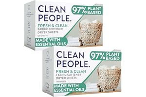 THE CLEAN PEOPLE The Clean People Fabric Softener Sheets - Dryer Sheets - Soften & Eliminate Static - Vegan Clothes Softener with Essential Oils - Fresh Scent, P