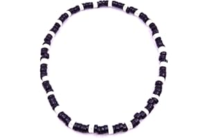 Funight Collana Surf Surfista Coco Etnico Legno Perle di Coco Girocollo Tribale Ciondolo Uomo Donna Bambino Nero Bianco, Legno, Perla