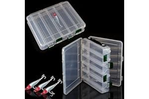 behone 2pcs Scatola da Pesca, scatole di plastica da Pesca a Doppia Faccia per Esche Artificiali con 10 Scomparti per Kit Accessori da Pesca(20 * 17 * 4.5cm)