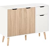 Homcom Modern Sideboard 3 Doors Drawer 90 x 30 x 72 cm Natural White | Sideboard for Living Room, Side Furniture for Living R
