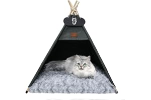 Whiwhi Tienda de campaña para gatos tipi con cojín de felpa de doble cara, tienda de campaña para perros y casas de mascotas, perreras extraíbles y lavables, casa de juegos para gatos, 60 x 60 x 70 cm