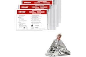 HONYAO Emergency Blankets 3pcs, Foil Blankets Gold Silver, Thermal Blanket 210×160 cm, Survival Blankets for Outdoors Survival Hiking Marathons First Aid, Tear Resistant