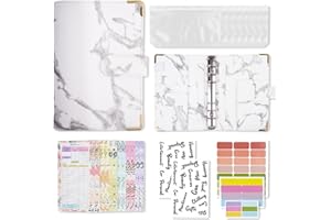 HMIEPRS A6 Budget Binder, PU Leather Money Saving Wallet with 12 Cash Zip Pouch, 12 Budget Planner Sheets & 5 Label Sticker, Money Savings Challenge Book for Cash Saving/Budgeting (White)