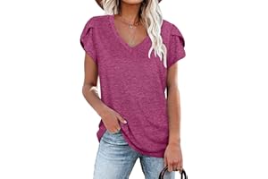 PLOKNRD Damska bluzka z dekoltem w serek z płatkami koszulka letnia tunika na co dzień