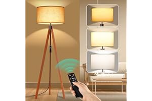 TONGLIN Lampe sur Pied Trépied en Bois Massif, Lampadaire avec Télécommande,Réglage de la Luminosité sur 3 Températures de Couleur,Lampadaire sur Pied pour le Salon, la Chambre à Coucher,le Bureau