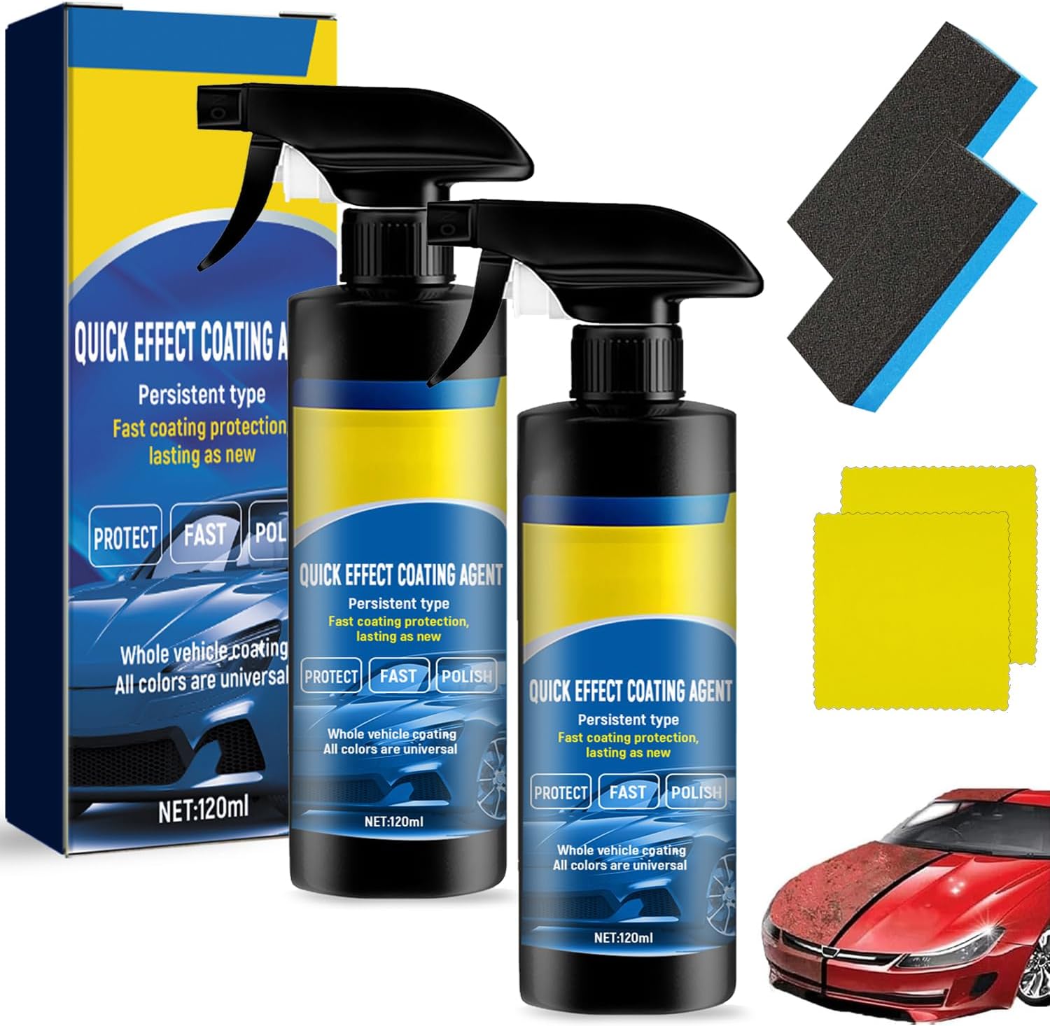 2 Pcs Advanced Car Quick-Acting Coating Agent Spray, 2026 New 3 in 1 High Protection Quick Effect Coating Agent, Ceramic Coating Spray,Multifunctional Coating Renewal Agent for Cars