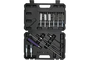 CHANG QI Injektorsitz- und Schacht-Reinigungs-Satz,19-teilig Injektor Stahldraht-Bürsten Einspritzdüsen Dichtsitz Werkzeug, Reinigungsset für Einspritzdüsen mit Stahldrahtbürsten, Nylon-bürsten