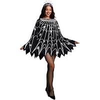 PartyXPeople Spinne Poncho Kinderkostüm – Schwarz Mit Silbernem Spinnennetz, Inkl. Spinnen-Brosche, Gruselverkleidung Für Halloween & Mottoparty