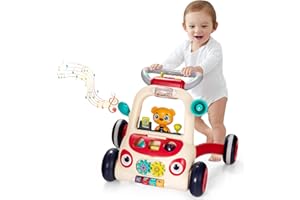 COSTWAY Trotteur Evolutif Bébé sur Thème de la Voiture & Conducteur d'Ours, Pousseur Interactif Bébé avec Panneau de Jeu Multifonctionnel, Structure Triangulaire, Marcheur Bébé de 9 Mois+