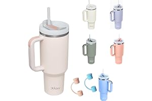 Khzer 40 OZ Tumbler with Straw and Lid-Stainless Steel Coffee Mug with Handle- Insulated Coffee Cup Travel Mug for Hot and Cold Beverages 2-in-1 Lid Water Bottle (Rose Quartz)
