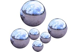 Folytiy 6pcs Stainless Steel Gazing Ball 51-100mm mix Size Decorative Small Size Garden Mirror Balls Reflective Gazing Globe for Home Garden Ornament Decorations (Silver)