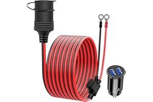 GIANTDEER Presa Accendisigari Impermeabile per Auto da 2M, Cavo di Collegamento 15AWG 20A, Presa Accendisigari con Cavo di Prolunga da 12V con Terminali ad Anello, 12-24V Caricatore USB Doppio da Auto,per nave