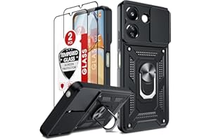 LeYi Funda para Xiaomi Redmi 13C/13 C/Poco C65 4G: con 2 Piezas Vidrio Templado Carcasa Cubierta de cámara Deslizante Proteger 360 Full Protección Anillo Soporte Bumper Case,Negro