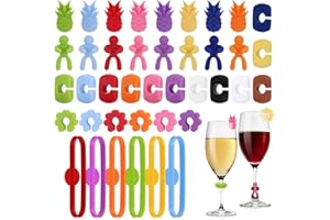 QHFlashbuy Glasmarkierer 40 Stück Bunte Glas Markierung,Wein Marker Trinkgläser Silikon,Weinglasmarkierer für Weinglas,Tassen,Trinkglas (5 Formen)