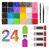 KORVORIA Rhinestones 3 mm, Nail Diamonds, 24 Colour | Flat Base, Bedazzling Kit with 5 Tools, such as a Pencil and Tweezers,