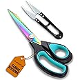 STYLIFYZ Fabric Scissors, 9.5 Inch Dressmaking Scissors, Titanium Coated Stainless Steel Sewing Scissors, Multi-Purpose Sharp Shears with Soft Grip | Including Thread Snips (Blue/Black)