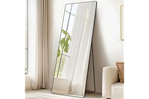 SONGMICS Miroir Intégral, 165 x 50 cm, Miroir Rectangulaire sur Pied, à Poser au Sol, Cadre en Alliage d’Aluminium, Verre Trempé, pour Chambre, Salon, Dressing, Noir d’Encre LFM030B01