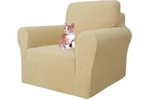 MAXIJIN Fodere per sedia super elasticizzate per soggiorno, fodera per sedia 1 pezzo con braccioli Protezione per sedia jacquard Cani Fodera per poltrona pet friendly (1 posto, Beige)