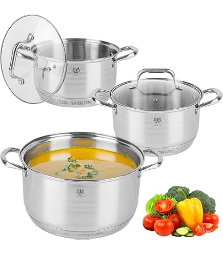Set Pentole In Acciaio Inox 7 Pezzi - Per Induzione E Tutti I Piani Cottura Set Di Pentole Induzione - 8