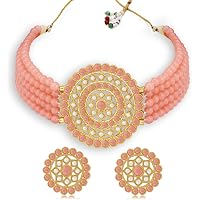 Sukkhi Amazing Gold Plated Green & White Pearl Choker Necklace