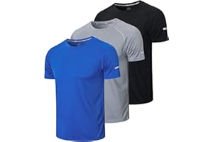 HUAKANG 3 Piezas Camiseta Deporte Hombre Camisetas Manga Corta Hombre de Secado Rápido para Gimnasio Running Fitness