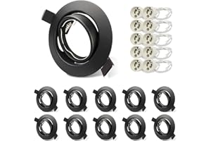 ALLESGUTE Lot de 10 spot encastrable GU10 Set, Cadres de montage pour Spots GU10 - Noir mat rond - Spots à Encastrer Orientables 30° Adapté aux Lampes Halogènes GU10 et Modules LED Douilles GU10 Incluses