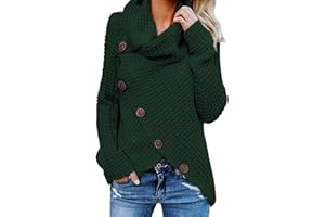 Tuopuda Maglione Donna Felpa Ragazza Asimmetrica Sweatshirt Collo Alto Pullover Elegante Casual Tops Maniche Lunghe Maglione Autunnale Invernale Primavera con Bottoni Natale