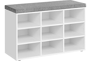 ‎VASAGLE VASAGLE Schuhbank, Schuhregal mit Sitzfläche, Sitzbank mit Stauraum, Kissen, 9 Fächer, verstellbare Ablagen, für Wohnzimmer, Flur, 30,3 x 78,5 x 48 cm, wolkenweiß-Taubengrau LHS009W14