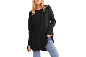 Ebifin Langarmshirt Damen Longshirt Rundhalsausschnitt Langarm Oberteil Shirts Basic Blusen Tunika Tee Tops.
