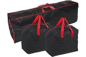 RAM ONLINE Ram® BLACK 3 Pieces Large Christmas Tree Bag With 2 x Decorations Bag With Zip Waterproof Christmas Tree Storage Bags And Decorations Bag