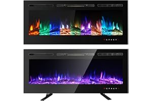 ‎M.C.HAUS M.C.Haus Elektrischer Kamin, Touchscreen, Glasplatte, Bunte Flamme, Einsatz, Wandmontage, Heizung, Fernbedienung mit Kristall und Log Set, 900/1800 W (102cm, schwarz)