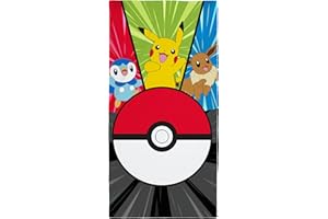 ‎CHARACTER WORLD Character World Pokémon Handtuch für Kinder | super weiche Haptik, einfarbiges Motiv mit Pikachu, Pokeball | perfekt für Zuhause, Bad, Strand und Pool | Einheitsgröße 70 cm x 140 cm
