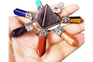 Lovionus89 Cristalli e pietre curative, 7 punti di cristallo Reiki Piramide generatore di energia pietre chakra decorate, ametista