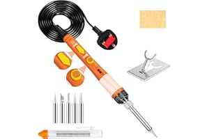 SREMTCH Soldering Iron Kit, Soldering-Iron 60w Electric Solder Iron Adjustable Temperature (200-450°C), Soldering Kit, 5 Tips, 17g Solder, Stand, Welding Tools