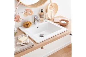 MOB-IN Vasque Salle de Bain à Encastrer en Céramique Blanche L50 cm Lina