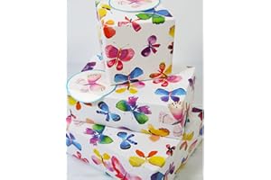 ABACUS Wrapping Paper 12366A"Butterflies" Gift Wrap Pack with 2 Sheets & 2 Tags, Plastic Free & Fully Recyclable, Multicoloured