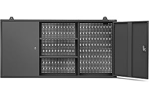 Szafka Metalowa Wisząca na Narzędzia do Warsztatu JAN NOWAK BEN | Narzędziowa Perforowana Garażowa Warsztatowa Dwie Zamykane Szafki Dwie Półki Na Akcesoria | 120 x 60 x 20 cm (Czarna)