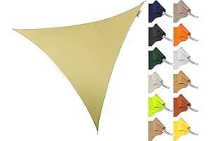 Kookaburra 3m Triangle Water Resistant Garden Patio Sun Shade Sail Canopy 96.5% UV Block with Free Rope (Sand)