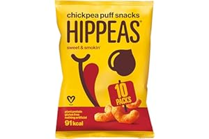 HIPPEAS Smoky Paprika Chickpea Puff Vegan Crisps | 10 x 78g Sharing Bags | Plant-Based, Source of Protein & Fibre | Free from Gluten & Artificial Flavours | Light & Crunchy - 91 calories per serving