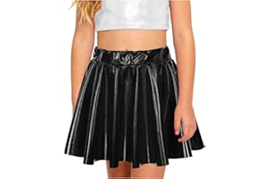 GENERISCH Metallic Rock Mädchen Elastischer Bund Glitzer Kurz Tanzrock Ballett Latein Jazz A Linie Mini Skater Faltenrock Glänzend Metallic Minirock A Line Faltenrock Ballett Tanzrock Partyrock Karneval