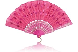 lvzhen Hand Fan Folding, Lace Spanish Fan Peacock Pattern Folding Fan Plastic Handheld Fan for Women Suitable for Wedding Engagement Dancing Birthday Party Cosplay (Rose Red)