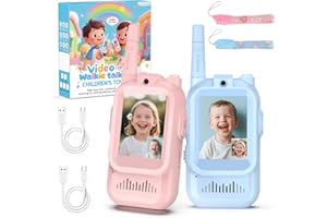 BRAVEKOI Kids Walkie Talkies with Video, Walkie Talkies for Kids for 3 4 5 6 7 8 9 Years Old Boys and Girls, Outdoor Toys Garden Games Birthday Gifts, Visual Walkie Talkie Long Range (Blue & Pink)