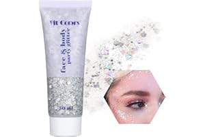 ‎BESTAUTY Bestauty Glitzer Make Up, Glitzer Body Damen Body Glitter Gel 50ml, für Gesicht Haare Lippen Nägel DIY, Long-Lasting für Festival Party Make-up Bastelglitzer Glitzer Gesicht Festival(#5 Silber)