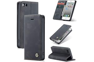 Cracedily Handyhülle für iPhone 5 / iPhone 5S / iPhone SE (2016) Hülle, Klapphülle Premium Lederhülle Klappbar Flip Case Tasche Magnet Kartenfach Standfunktion Klapphülle Schutzhülle, Schwarz
