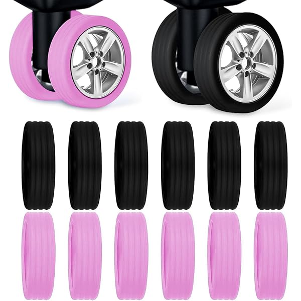 16 Stück Silikon Kofferrad-Abdeckungen | Gepäckrad-Schutz Schwarz & Pink 2 Zoll