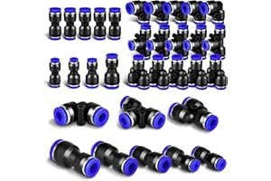AOOWU 24-teiliges 6mm Pneumatisches Quick-Push-In-Verbindungs-Kit für Luftschläuche, Schlauch OD Push to Connect Air Control Kugelhahn Pneumatische Ventil Union Fittings(9Gerade/5Winkel/5T-/5Splitter)