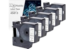 5 x Msudoku Kompatybilny z Dymo D1 45013 S0720530, czarny na białym kolorze, 12 mm x 7 m, kompatybilna z etykietami Dymo LabelManager 160 280 210D 360D 420P PnP 450D urządzenie do etykietowania